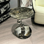 Sculptural Sintered Stone Side Table with Mirrored Metal Base