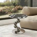 Sculptural Sintered Stone Side Table with Mirrored Metal Base