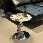 Sculptural Sintered Stone Side Table with Mirrored Metal Base