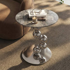 Sculptural Sintered Stone Side Table with Mirrored Metal Base