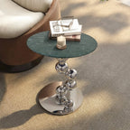 Sculptural Sintered Stone Side Table with Mirrored Metal Base