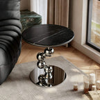 Sculptural Sintered Stone Side Table with Mirrored Metal Base Main Product Image