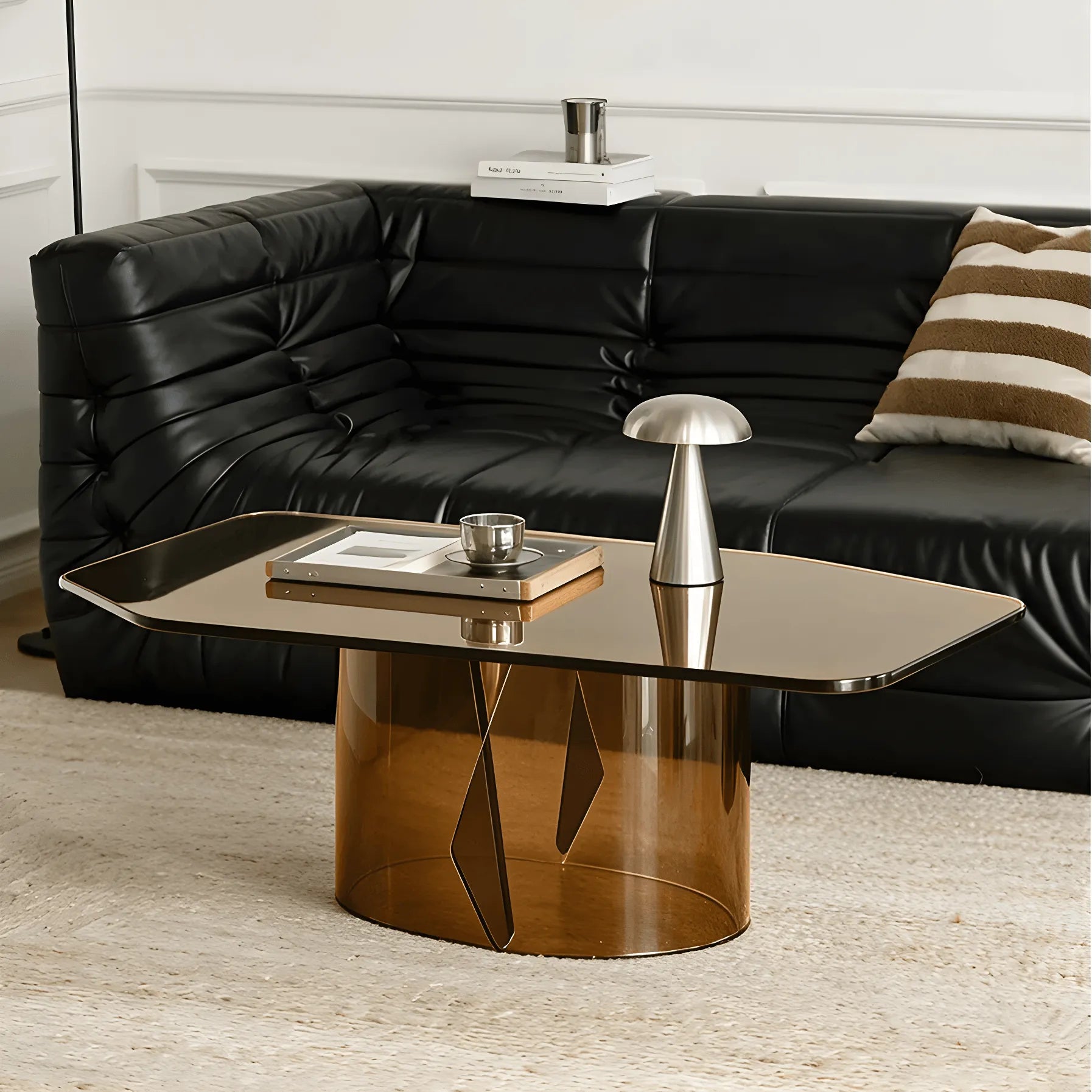 Sculptural Smoked Glass Coffee Table Set with Nesting Heights Secondary image
