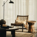 Sculptural Solid Wood Drum Side Table with Carved Vintage Detail
