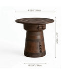 Sculptural Solid Wood Drum Side Table with Carved Vintage Detail