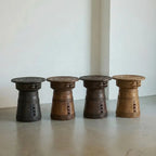 Sculptural Solid Wood Drum Side Table with Carved Vintage Detail