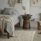 Sculptural Solid Wood Drum Side Table with Carved Vintage Detail