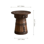 Sculptural Solid Wood Drum Side Table with Carved Vintage Detail