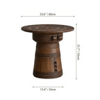 Sculptural Solid Wood Drum Side Table with Carved Vintage Detail