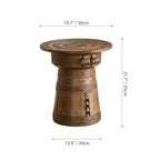 Sculptural Solid Wood Drum Side Table with Carved Vintage Detail