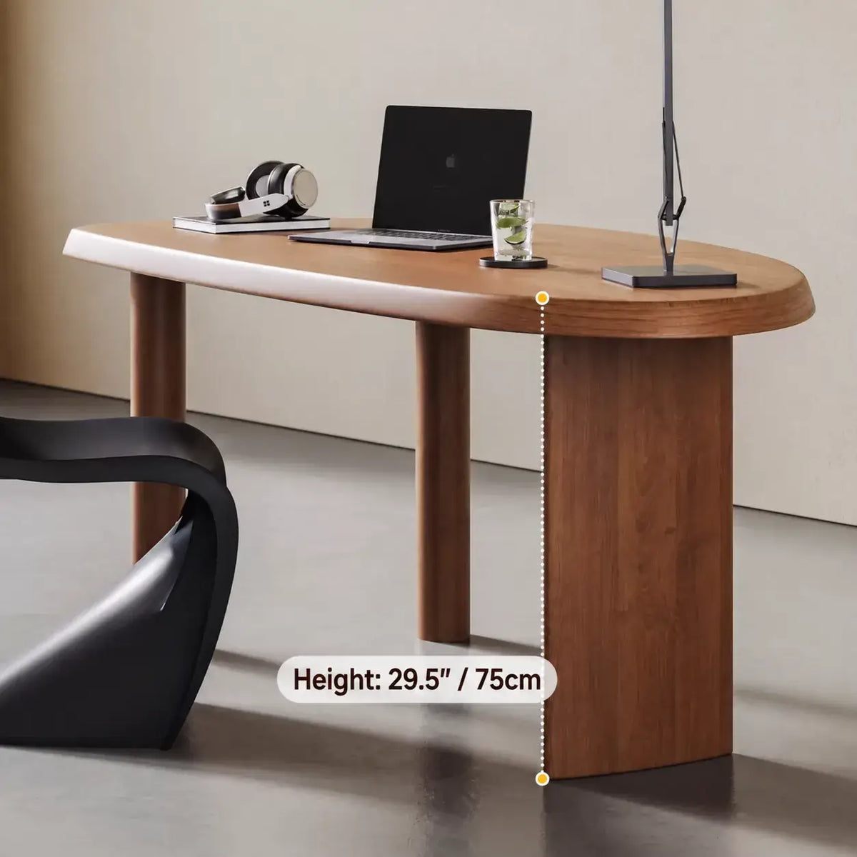 Sculptural Solid Wood Office Desk with Curved Mango Top and Thick Slab Base