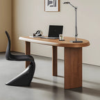 Sculptural Solid Wood Office Desk with Curved Mango Top and Thick Slab Base