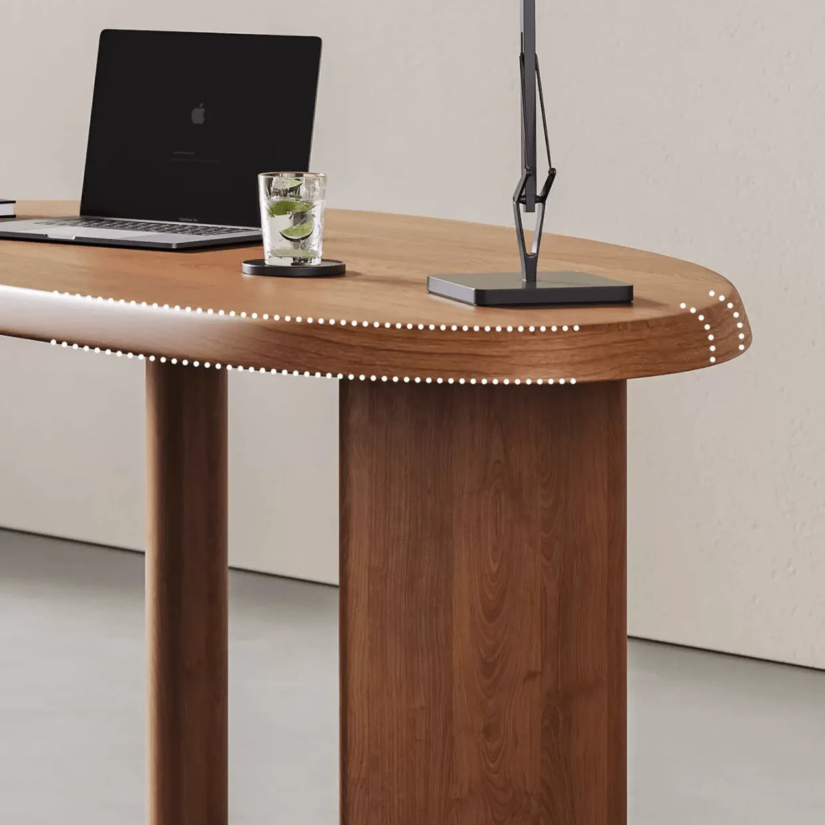 Sculptural Solid Wood Office Desk with Curved Mango Top and Thick Slab Base