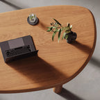 Sculptural Solid Wood Office Desk with Curved Mango Top and Thick Slab Base