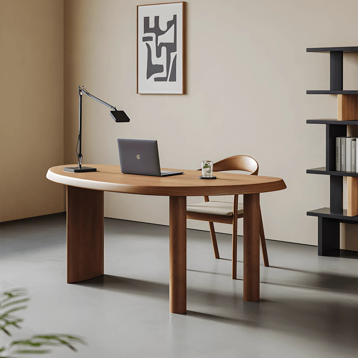 Sculptural Solid Wood Office Desk with Curved Mango Top and Thick Slab Base Main Product Image