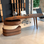 Sculptural Solid Wood Office Desk with Rotating Tiered Base