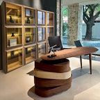 Sculptural Solid Wood Office Desk with Rotating Tiered Base