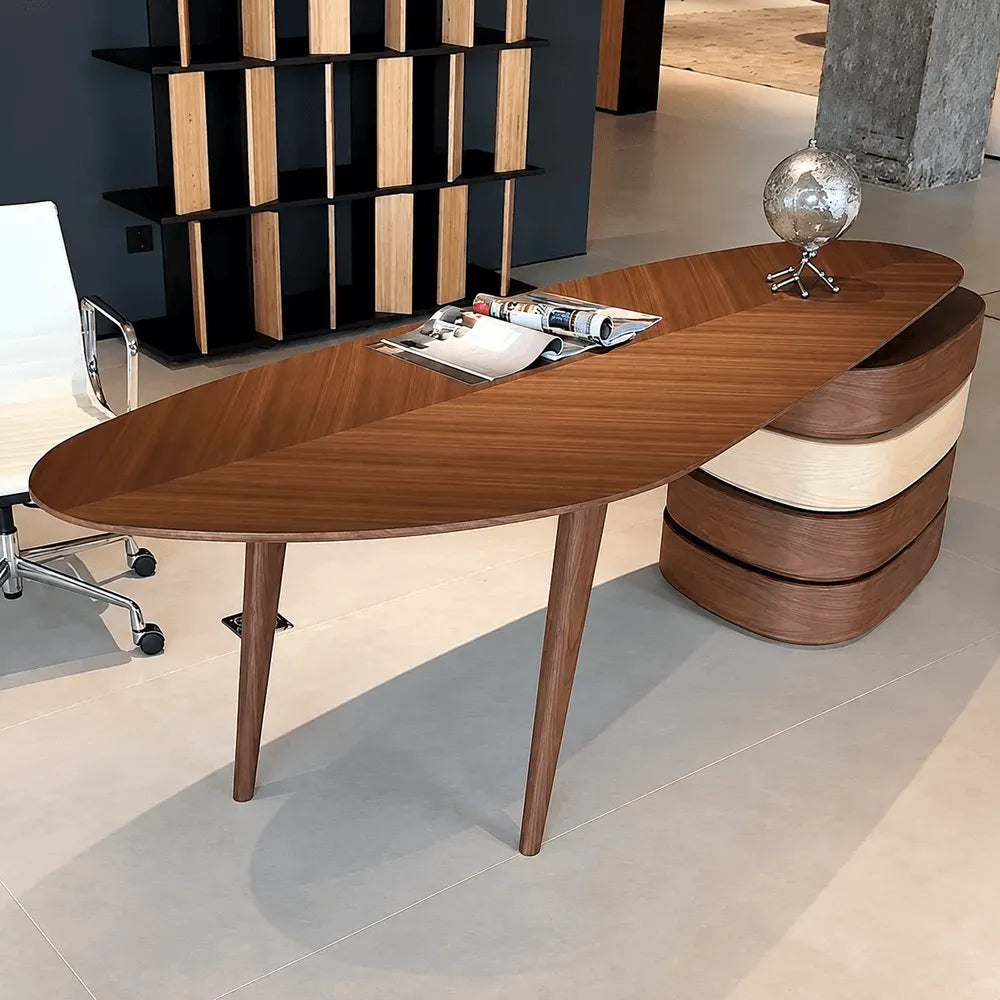 Sculptural Solid Wood Office Desk with Rotating Tiered Base