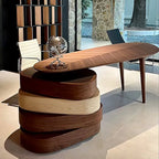 Sculptural Solid Wood Office Desk with Rotating Tiered Base Main Product Image