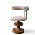Sculptural Solid Wood Vanity Stool With Bolster Back and Swivel Seat
