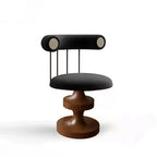 Sculptural Solid Wood Vanity Stool With Bolster Back and Swivel Seat