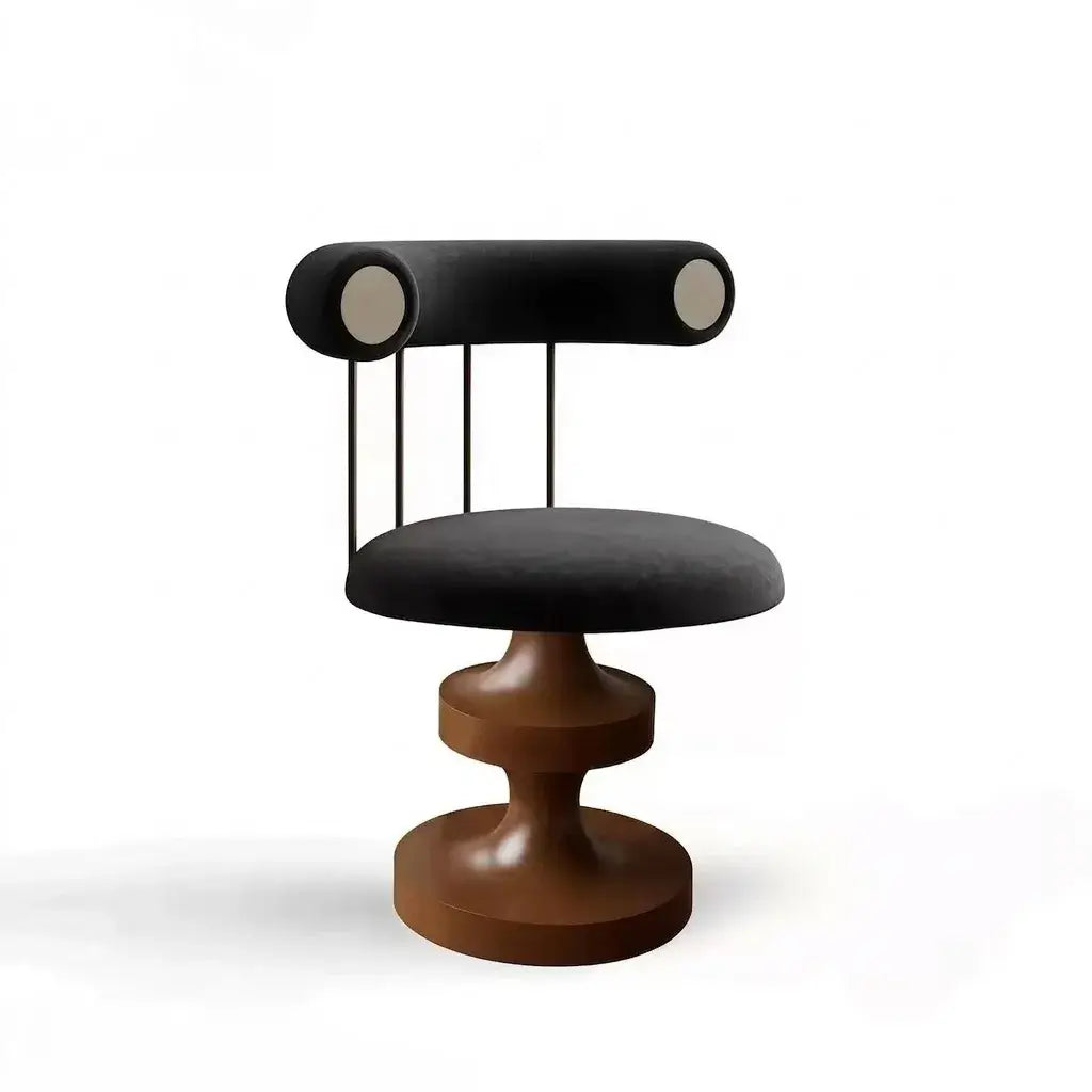 Sculptural Solid Wood Vanity Stool With Bolster Back and Swivel Seat