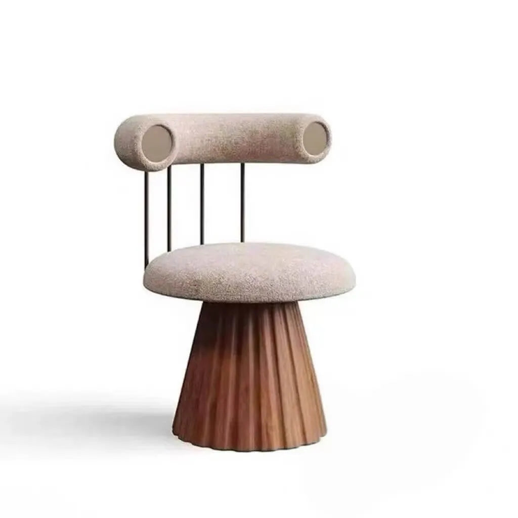 Sculptural Solid Wood Vanity Stool With Bolster Back and Swivel Seat