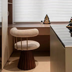 Sculptural Solid Wood Vanity Stool With Bolster Back and Swivel Seat Main Product Image