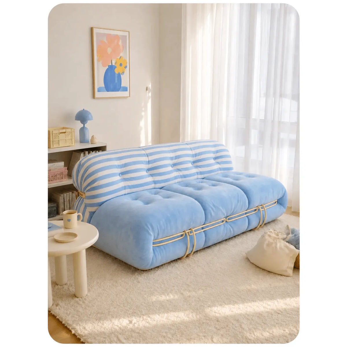 Sculptural Soriana Lounge Sofa Series in Matte Velvet, Striped Back and Tufted Seat Main Product Image