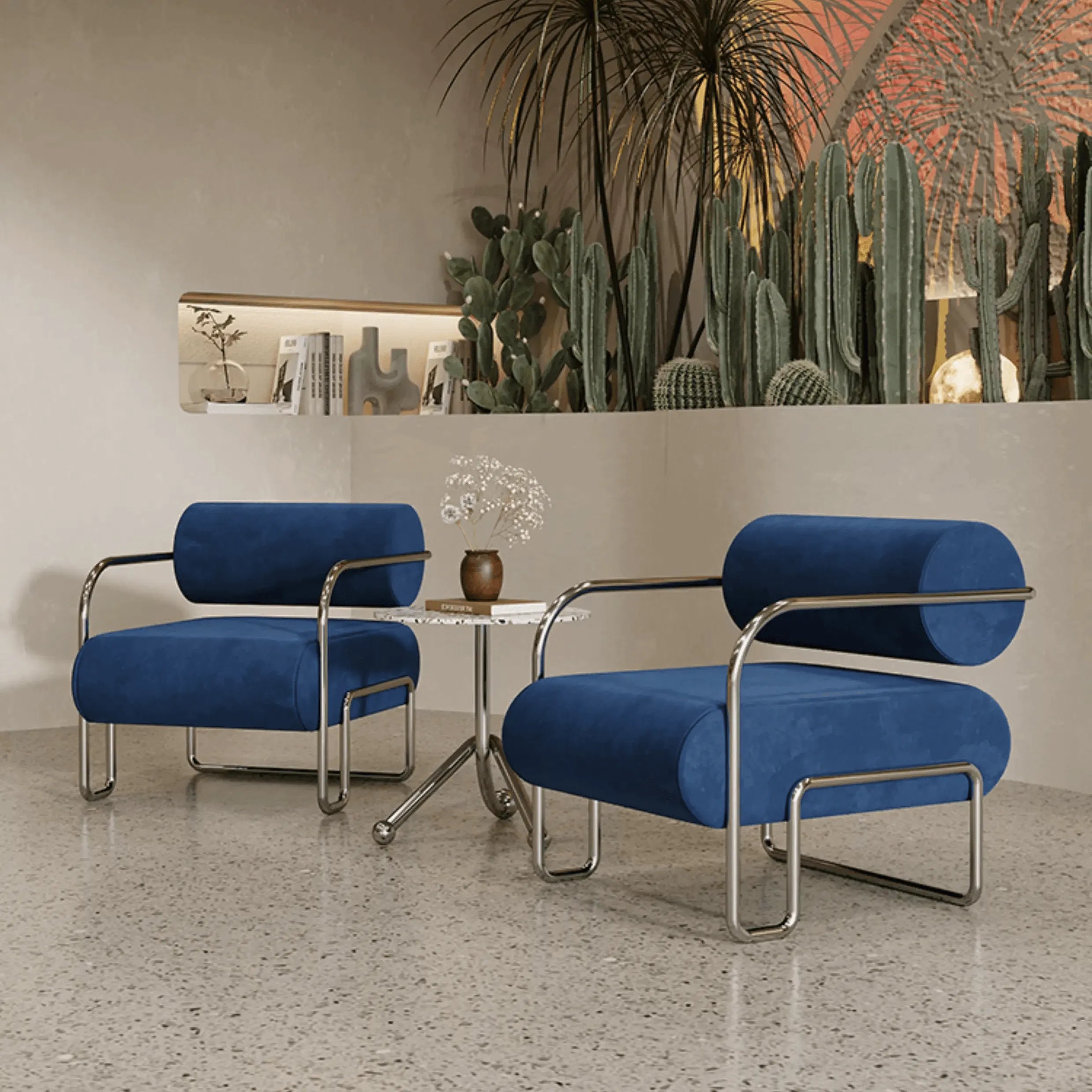 Sculptural Stainless Steel Chairs with Corduroy Upholstery in Retro Hues