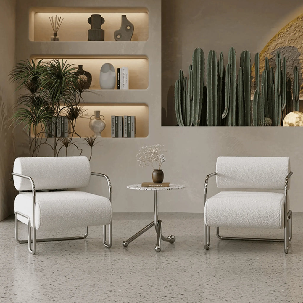Sculptural Stainless Steel Chairs with Corduroy Upholstery in Retro Hues