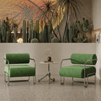 Sculptural Stainless Steel Chairs with Corduroy Upholstery in Retro Hues