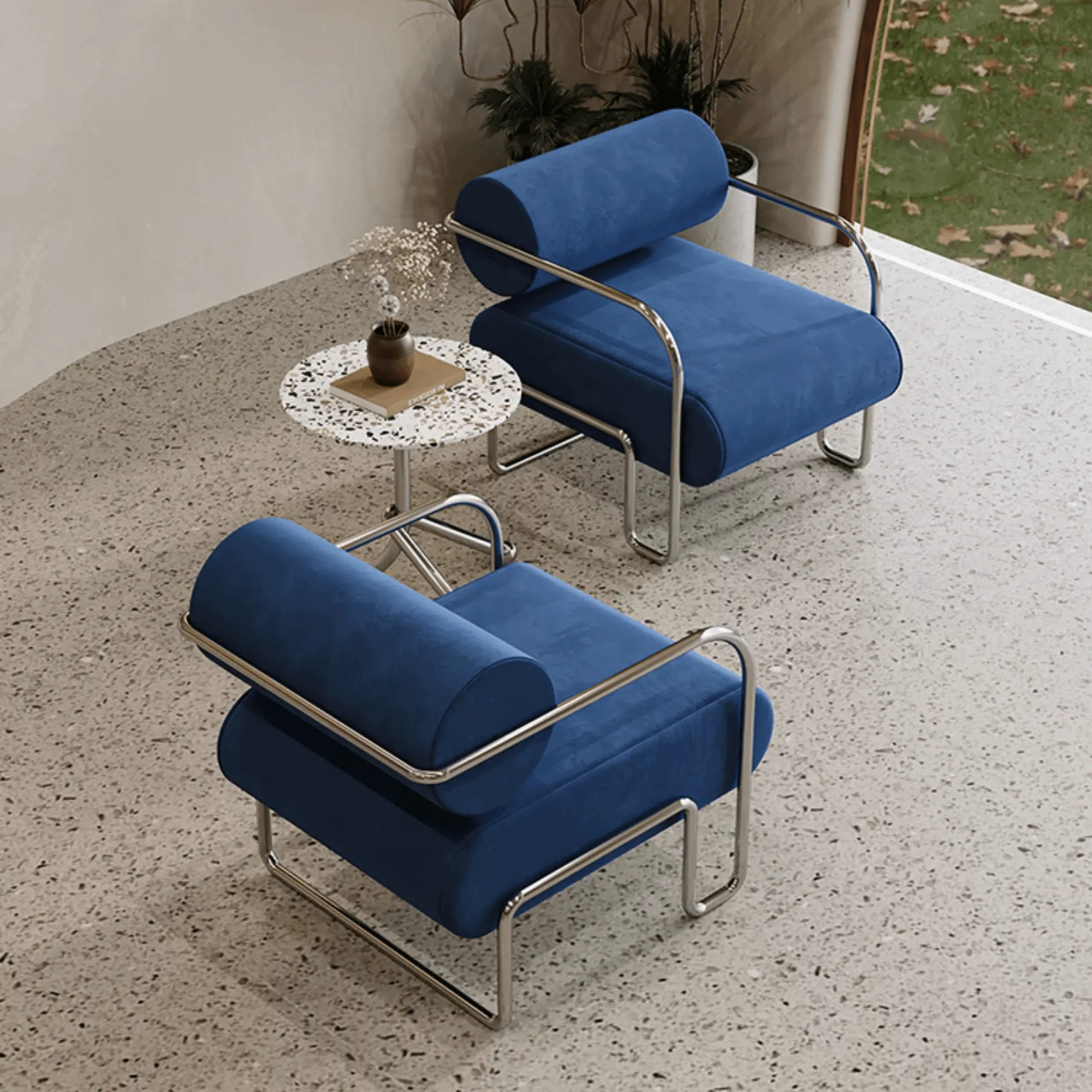 Sculptural Stainless Steel Chairs with Corduroy Upholstery in Retro Hues