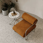 Sculptural Stainless Steel Chairs with Corduroy Upholstery in Retro Hues