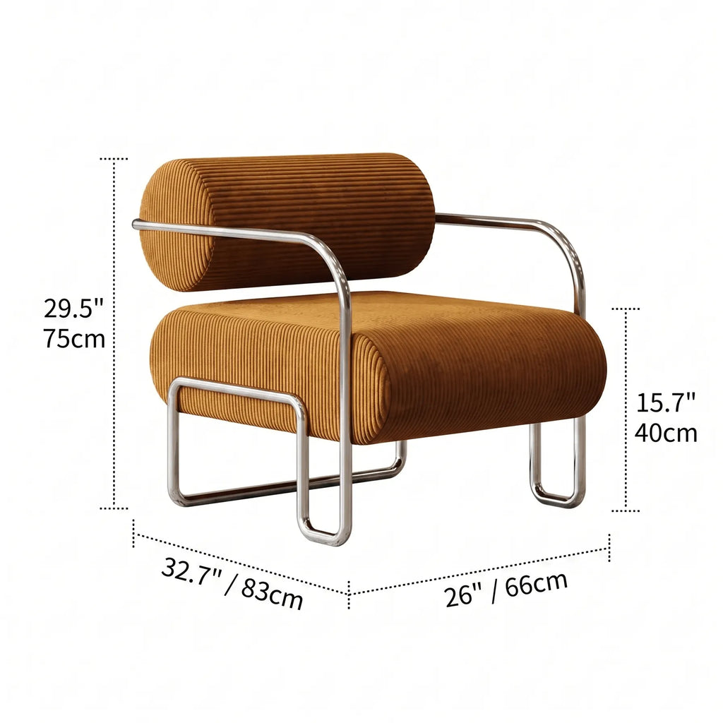 Sculptural Stainless Steel Chairs with Corduroy Upholstery in Retro Hues Dimensions