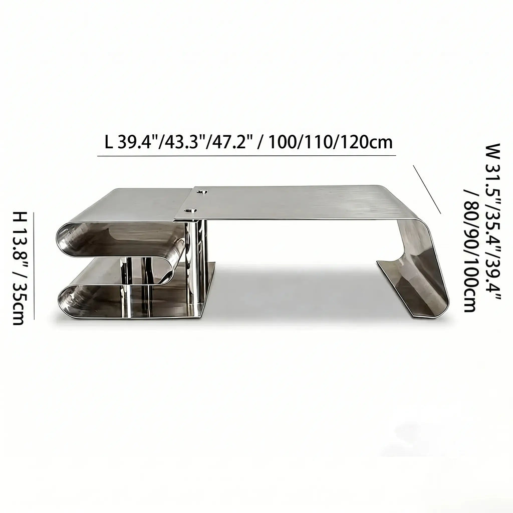 Sculptural Stainless Steel Coffee Table Set with Modular Storage & Cable Management Dimensions