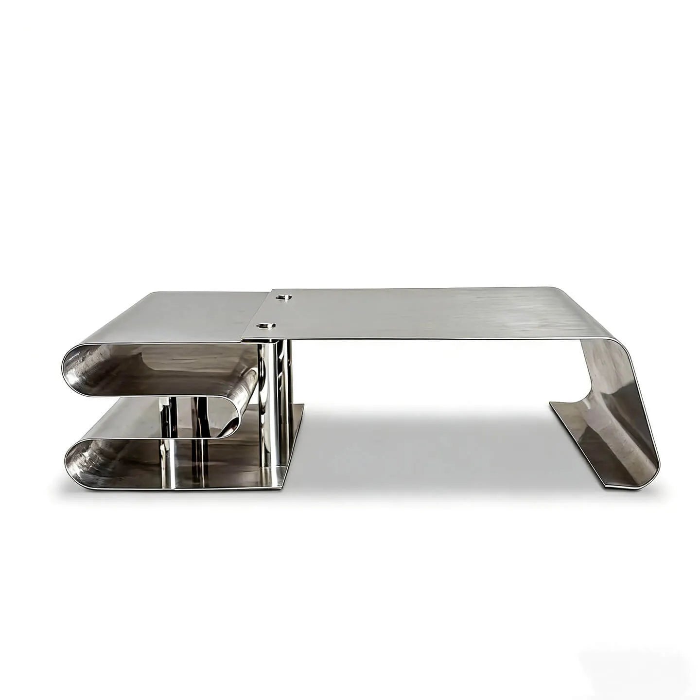 Sculptural Stainless Steel Coffee Table Set with Modular Storage & Cable Management