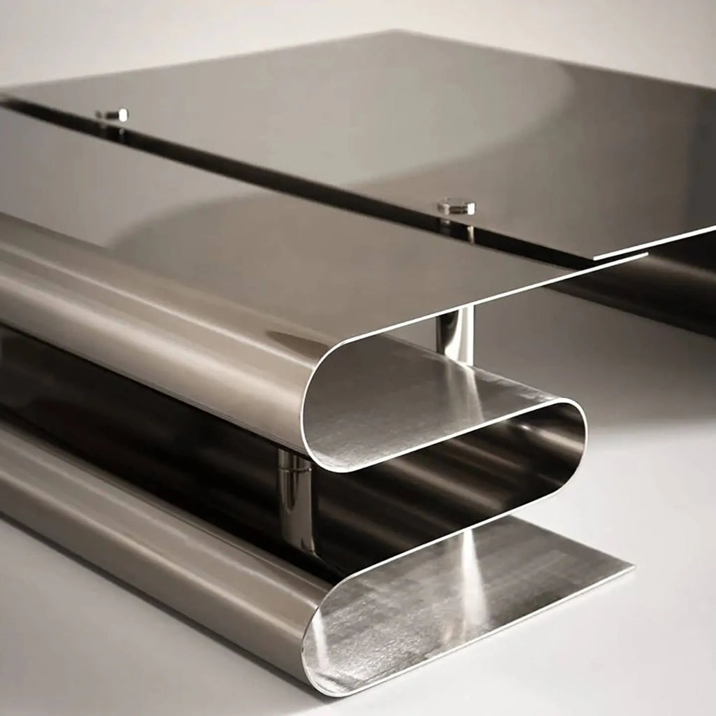 Sculptural Stainless Steel Coffee Table Set with Modular Storage & Cable Management