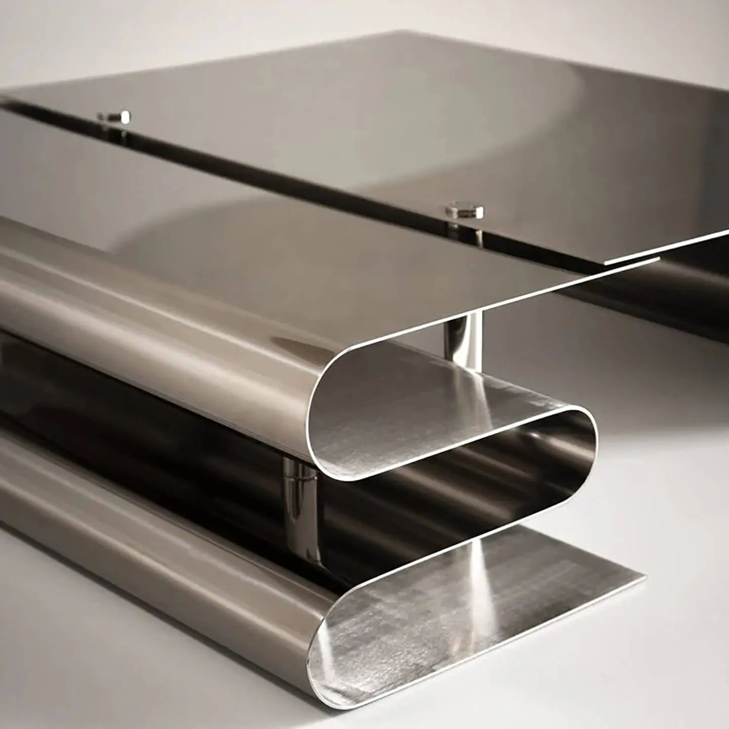 Sculptural Stainless Steel Coffee Table Set with Modular Storage & Cable Management