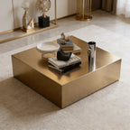 Sculptural Stainless Steel Coffee Table with Hidden Drawer & Floating Base