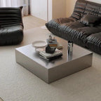 Sculptural Stainless Steel Coffee Table with Hidden Drawer & Floating Base