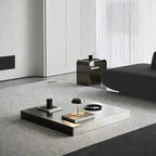 Sculptural Stainless Steel Coffee Table with Hidden Drawer & Floating Base