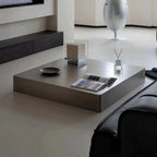 Sculptural Stainless Steel Coffee Table with Hidden Drawer & Floating Base