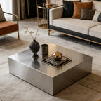 Sculptural Stainless Steel Coffee Table with Hidden Drawer & Floating Base Main Product Image