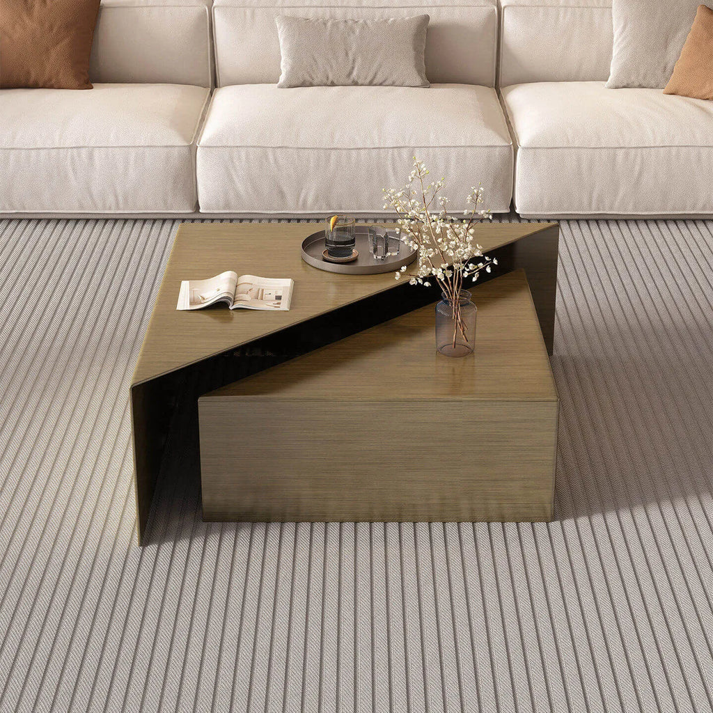 Sculptural Stainless Steel Coffee Table with Layered Geometry and Brushed Finishes