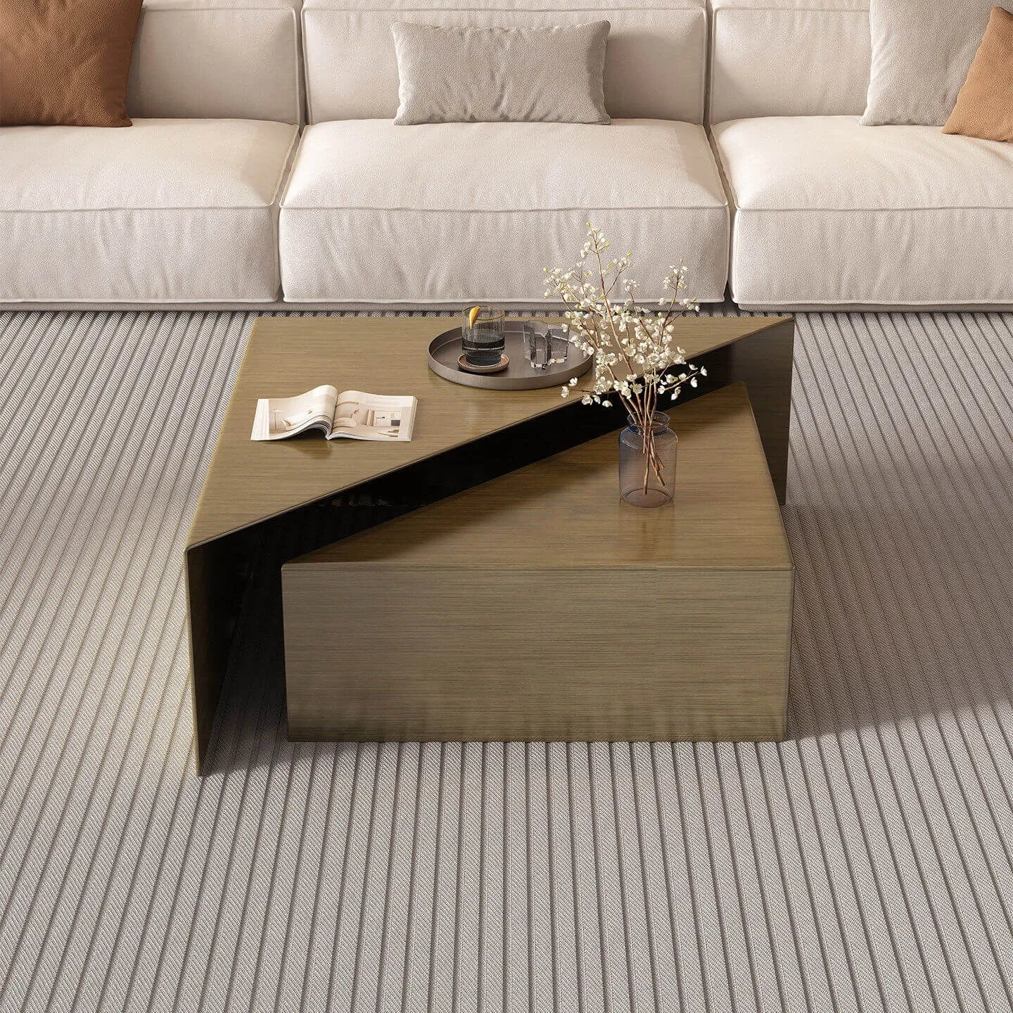 Sculptural Stainless Steel Coffee Table with Layered Geometry and Brushed Finishes