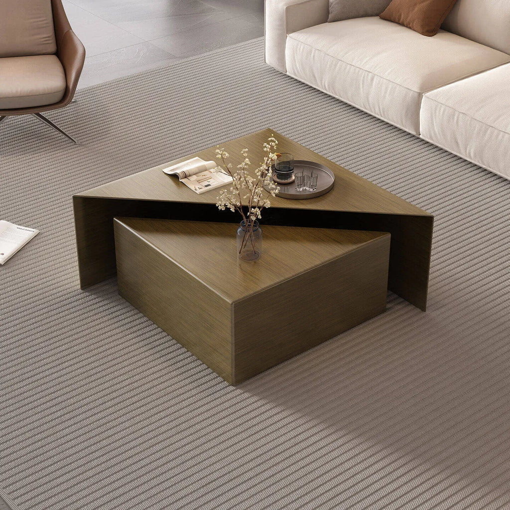 Sculptural Stainless Steel Coffee Table with Layered Geometry and Brushed Finishes