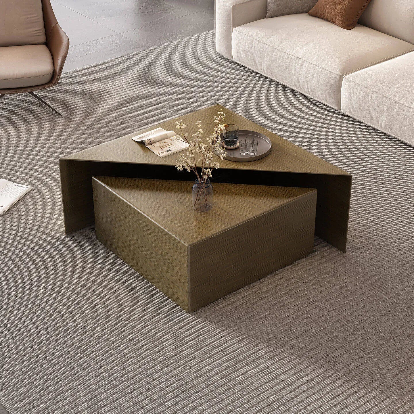 Sculptural Stainless Steel Coffee Table with Layered Geometry and Brushed Finishes