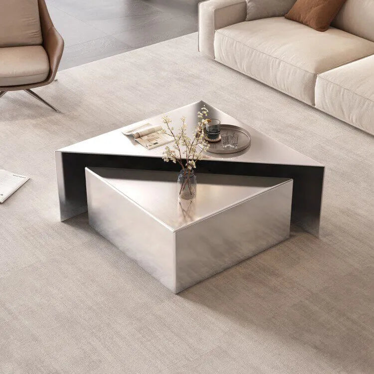 Sculptural Stainless Steel Coffee Table with Layered Geometry and Brushed Finishes Main Product Image