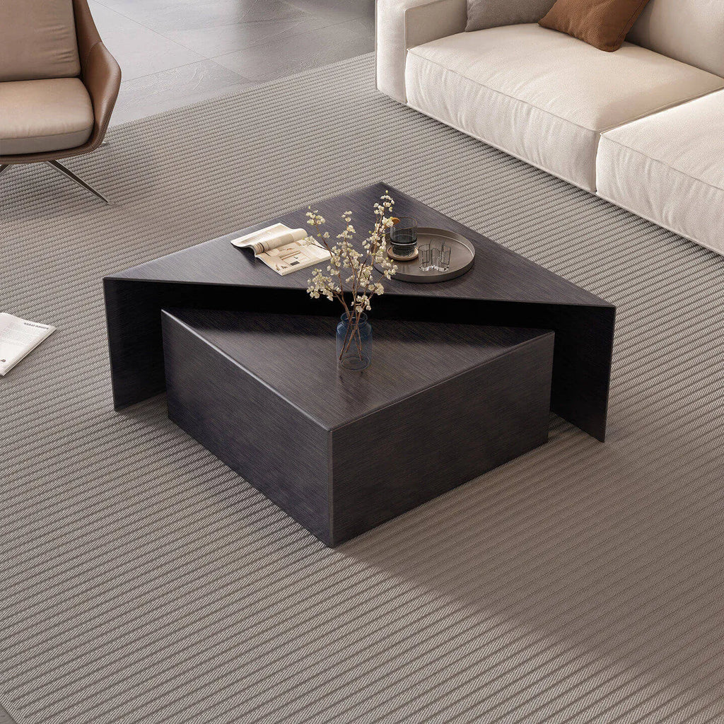 Sculptural Stainless Steel Coffee Table with Layered Geometry and Brushed Finishes